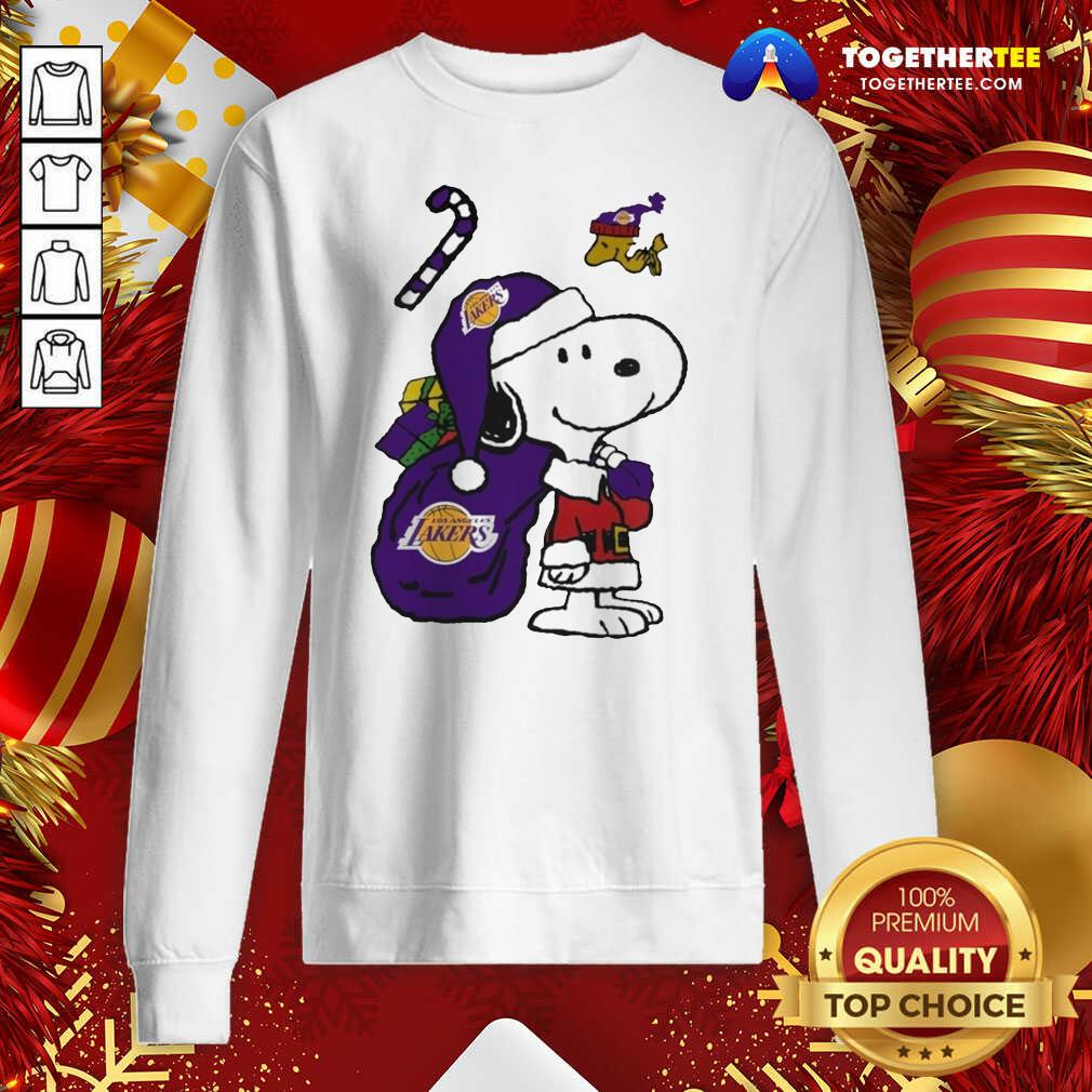 Hot Snoopy And Woodstock Los Angeles Laker Merry Christmas 2020 Shirt - Image 4