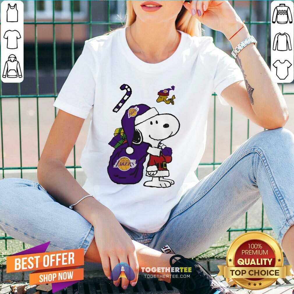 Hot Snoopy And Woodstock Los Angeles Laker Merry Christmas 2020 Shirt - Image 2