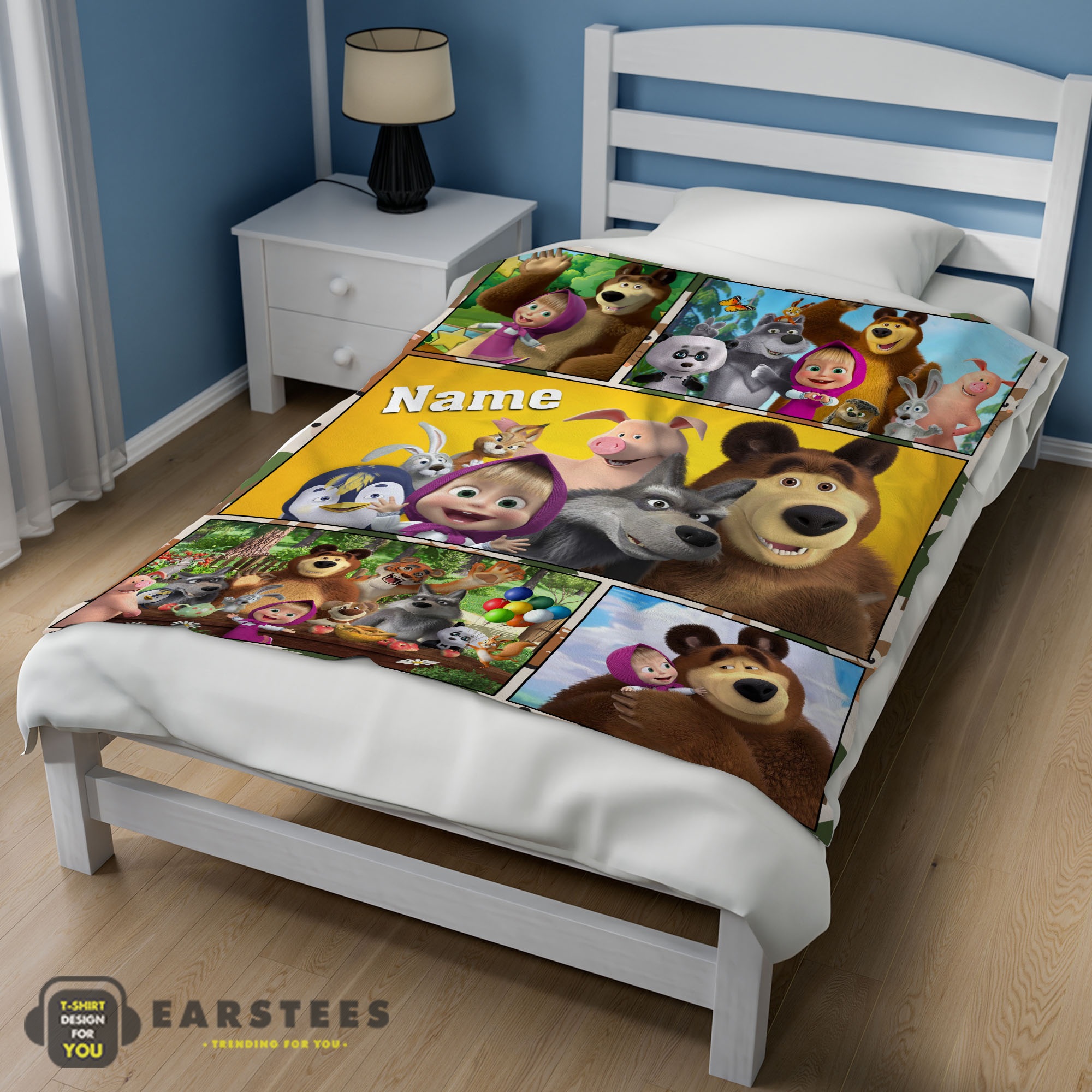 Good Cartoon Marsha and the Bear Family Cute Blanket Fleece Customized Blanket Eliana - Image 3