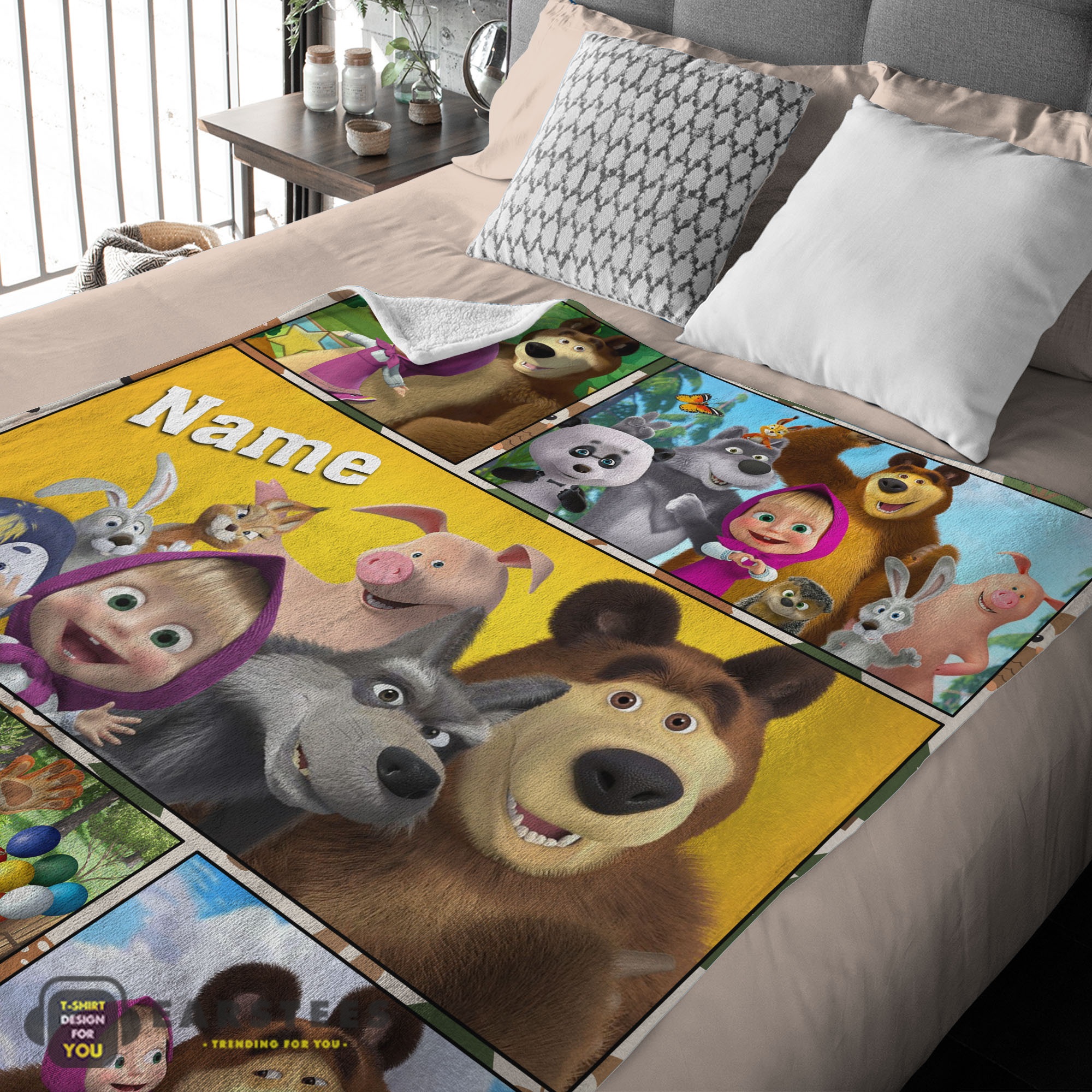 Good Cartoon Marsha and the Bear Family Cute Blanket Fleece Customized Blanket Eliana - Image 2