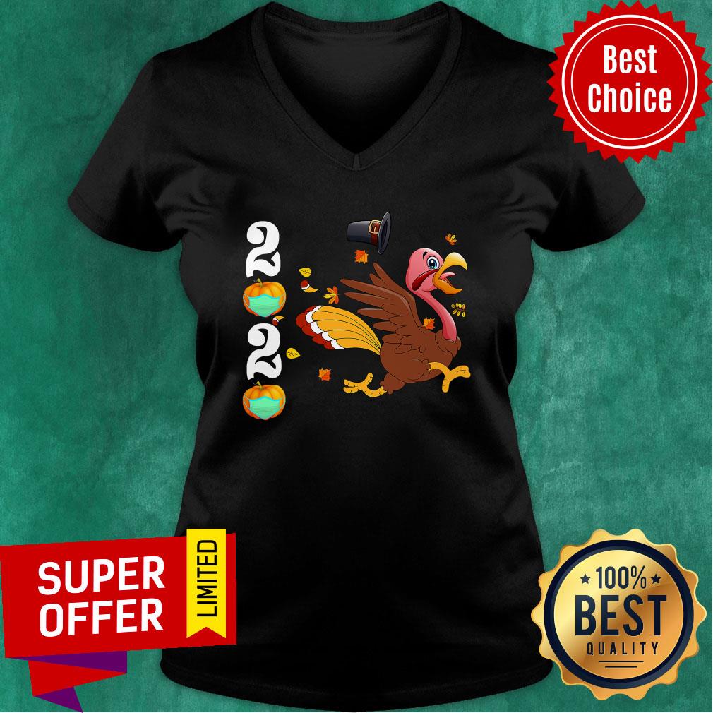 Nice Thanksgiving Turkey Running Funny 2020 Pumpkins Wearing Mask Shirt - Image 3