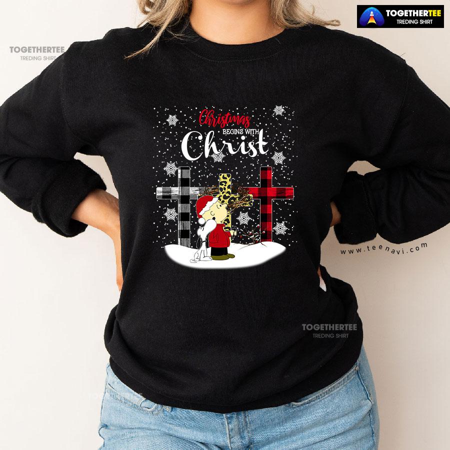 Christmas Begins With Christ Peanuts Snoopy Charlie Brown Sweatshirt - Image 2
