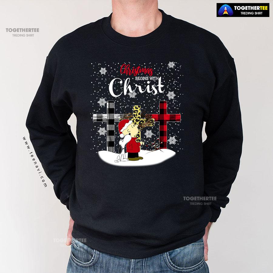 Christmas Begins With Christ Peanuts Snoopy Charlie Brown Sweatshirt - Image 3