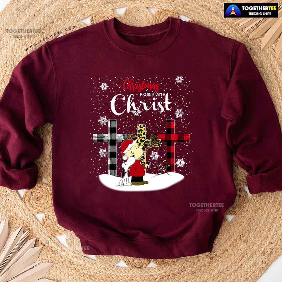 Christmas Begins With Christ Peanuts Snoopy Charlie Brown Sweatshirt - Image 6