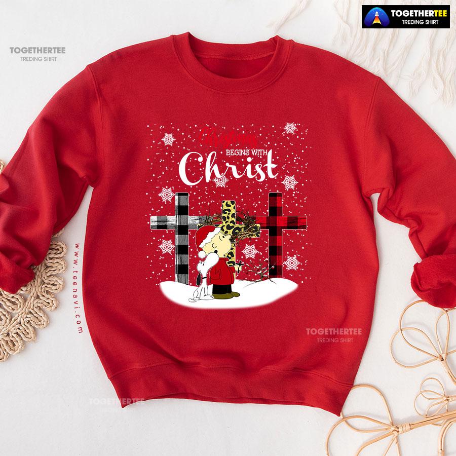 Christmas Begins With Christ Peanuts Snoopy Charlie Brown Sweatshirt - Image 8