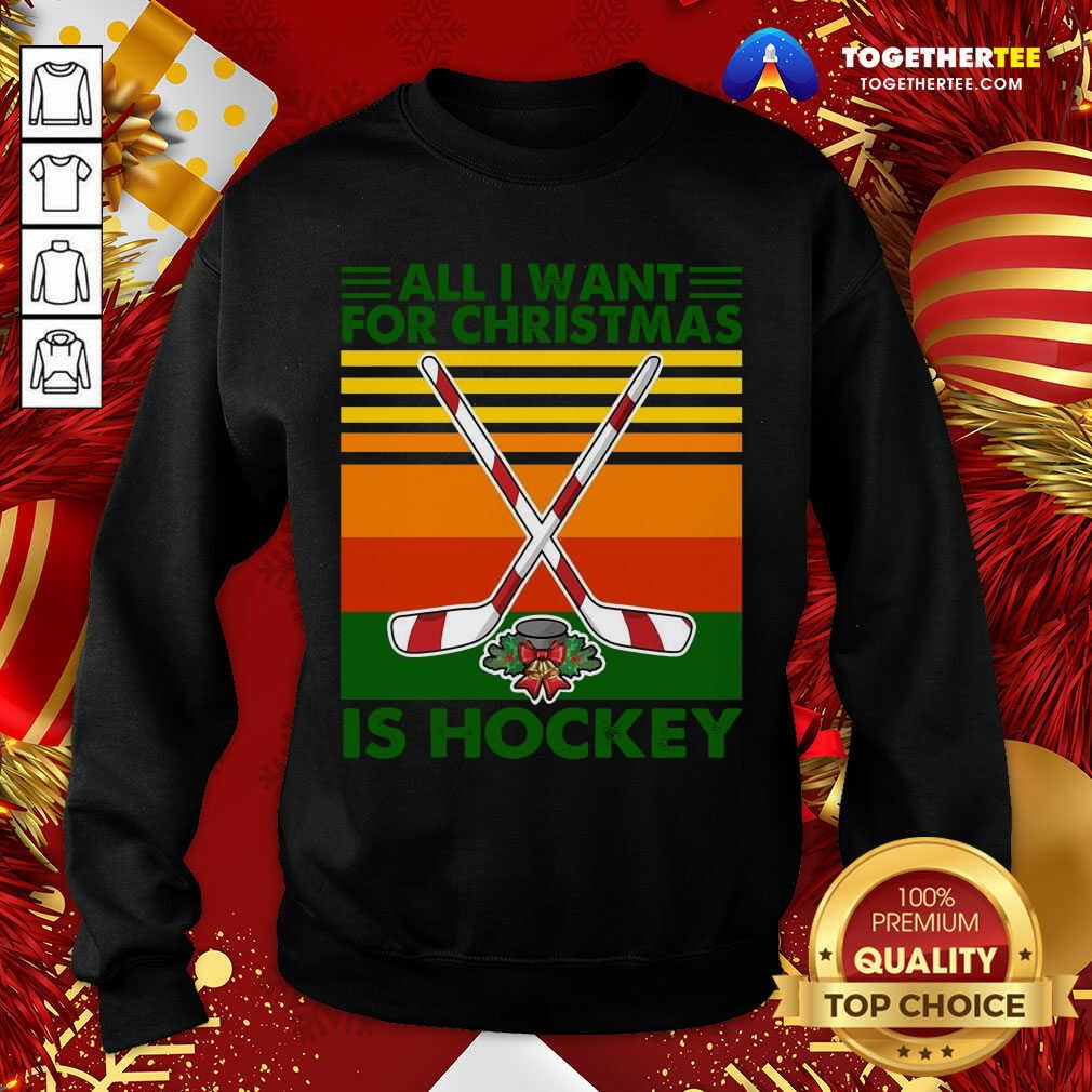 Great All I Want For Christmas Is Hockey Vintage Retro Shirt - Image 4