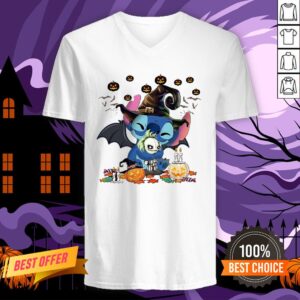 Alternative view of Stitch Witch Hug Jack Skellington Halloween Pumpkin Shirt