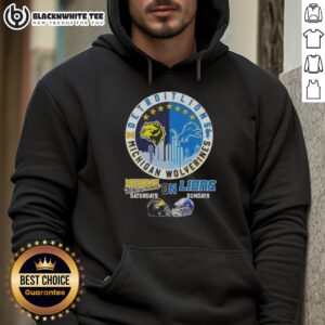 Alternative view of Nice Michigan Wolverines Saturdays On Detroit Lions Sundays Helmets Skyline T-Shirt