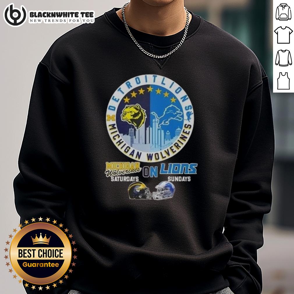 Nice Michigan Wolverines Saturdays On Detroit Lions Sundays Helmets Skyline T-Shirt - Image 5
