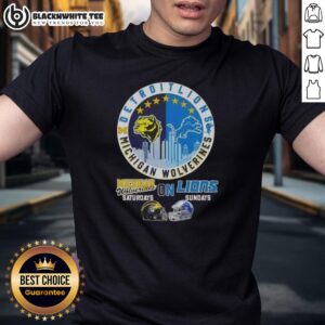 Nice Michigan Wolverines Saturdays On Detroit Lions Sundays Helmets Skyline T-Shirt