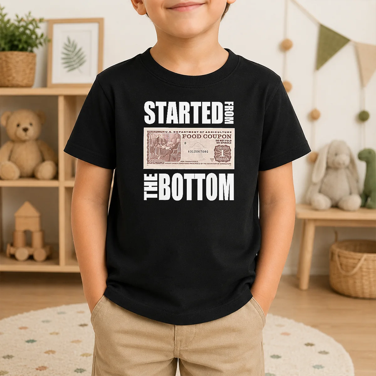 Hot Started From The Bottom Food Coupon Parody Bold Statement Text Shirt - Image 9