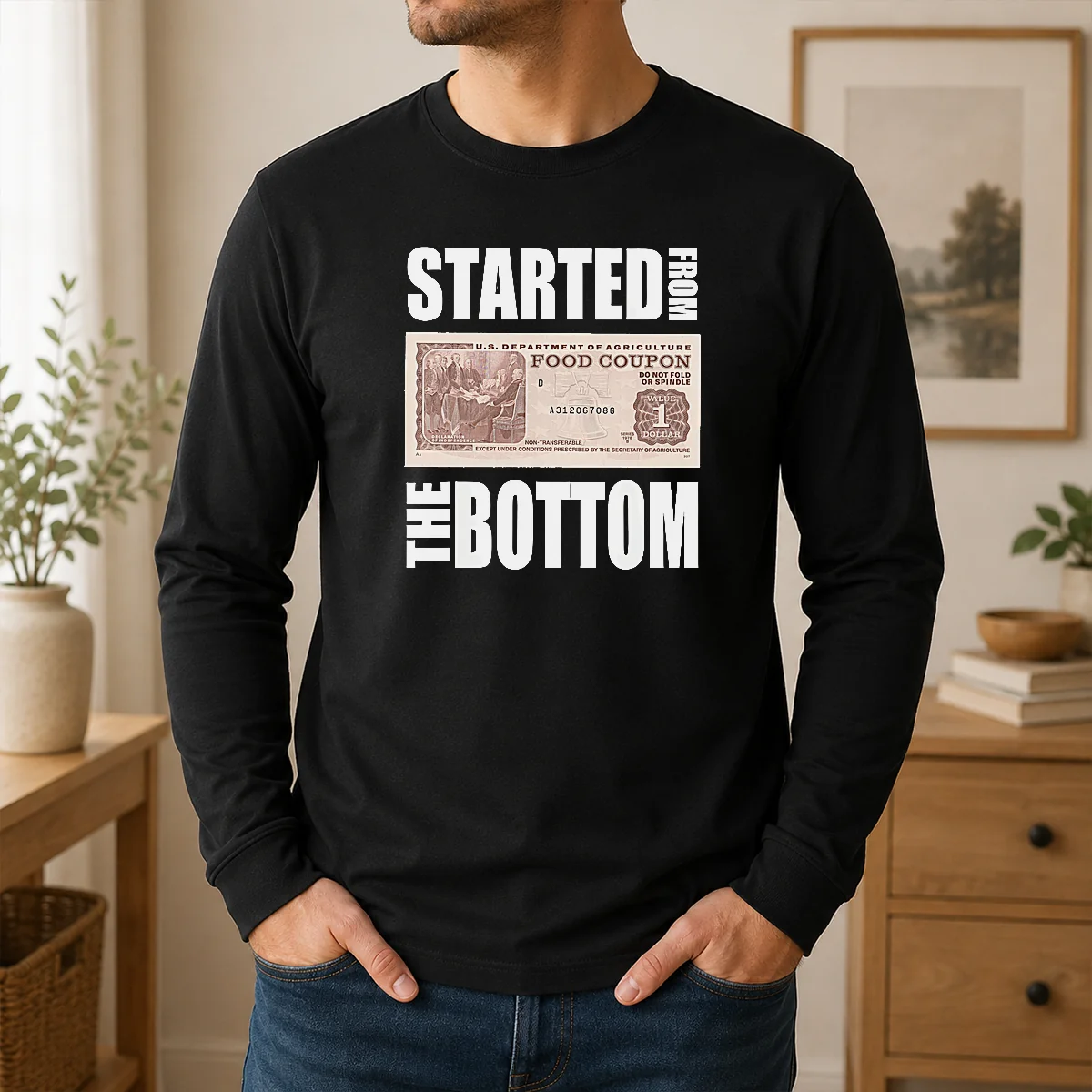 Hot Started From The Bottom Food Coupon Parody Bold Statement Text Shirt - Image 6