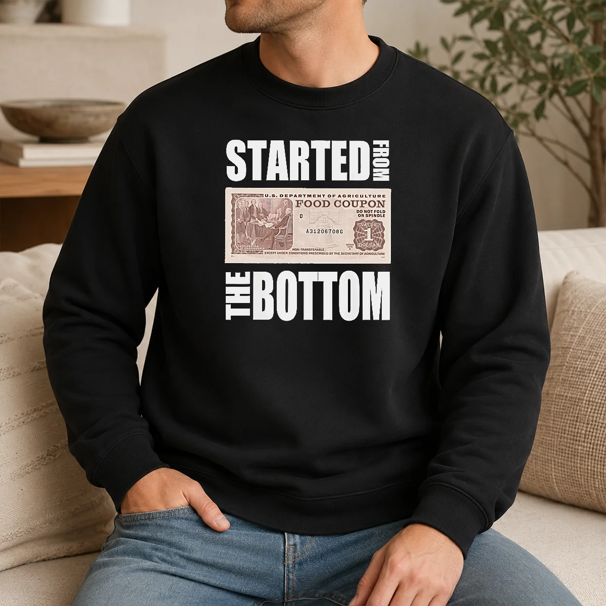 Hot Started From The Bottom Food Coupon Parody Bold Statement Text Shirt - Image 7