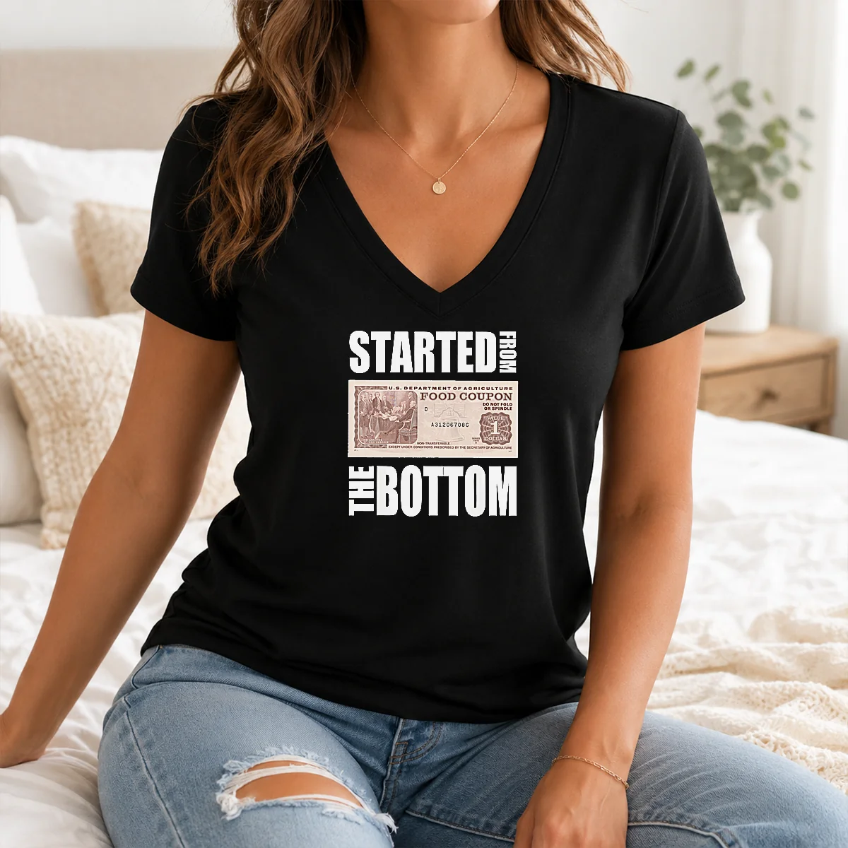 Hot Started From The Bottom Food Coupon Parody Bold Statement Text Shirt - Image 2