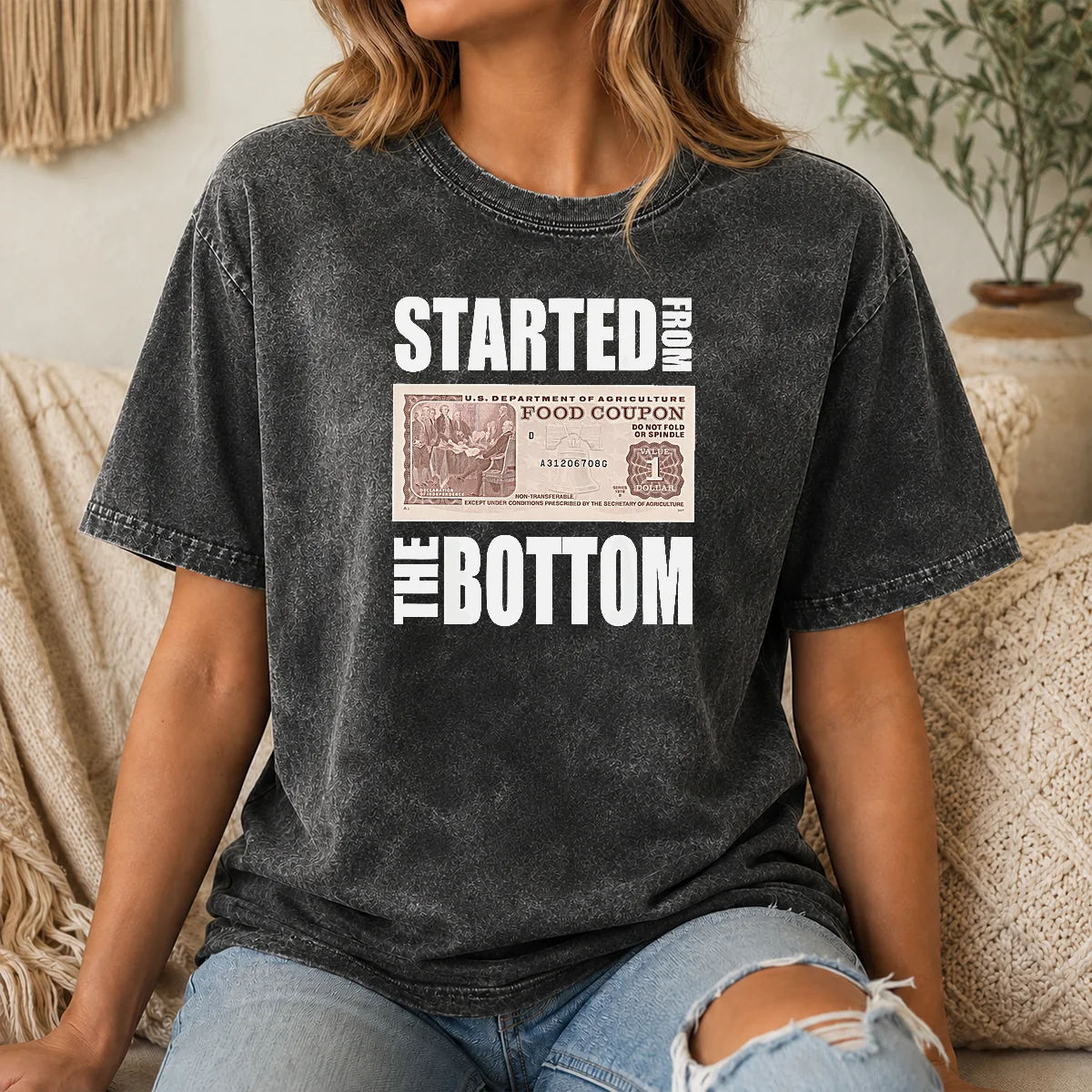 Hot Started From The Bottom Food Coupon Parody Bold Statement Text Shirt - Image 8