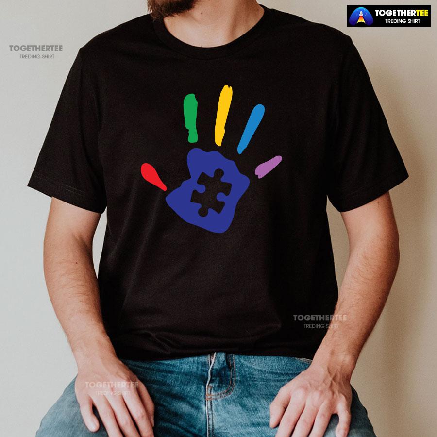 Autism Handprint Puzzle Piece T-Shirt – Kids Tee - Image 2