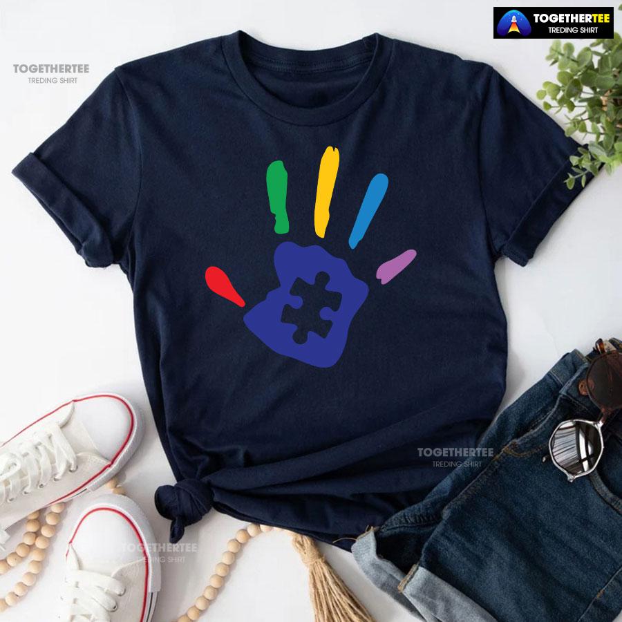 Autism Handprint Puzzle Piece T-Shirt – Kids Tee - Image 4