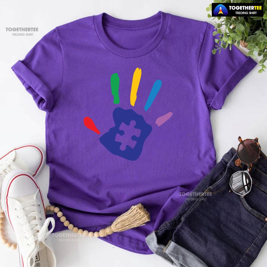 Autism Handprint Puzzle Piece T-Shirt – Kids Tee - Image 6