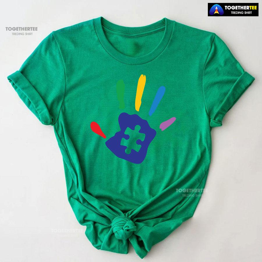 Autism Handprint Puzzle Piece T-Shirt – Kids Tee - Image 7