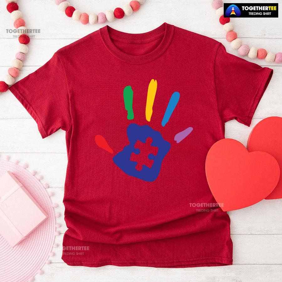 Autism Handprint Puzzle Piece T-Shirt – Kids Tee - Image 8