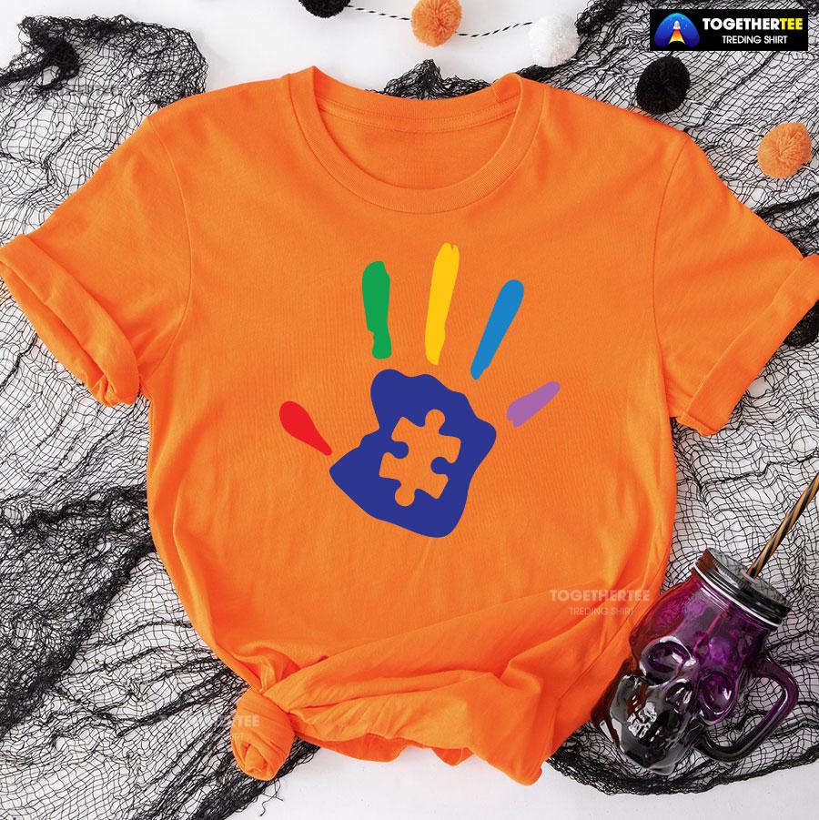 Autism Handprint Puzzle Piece T-Shirt – Kids Tee - Image 9