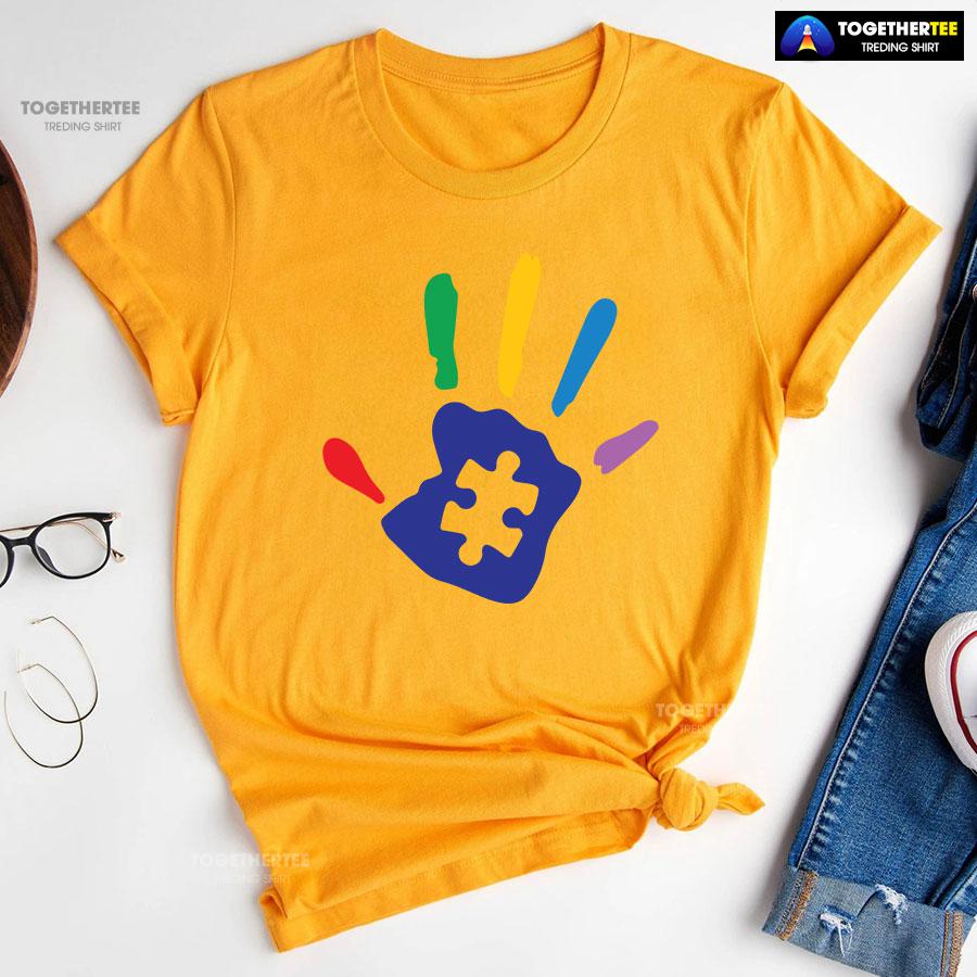 Autism Handprint Puzzle Piece T-Shirt – Kids Tee - Image 10