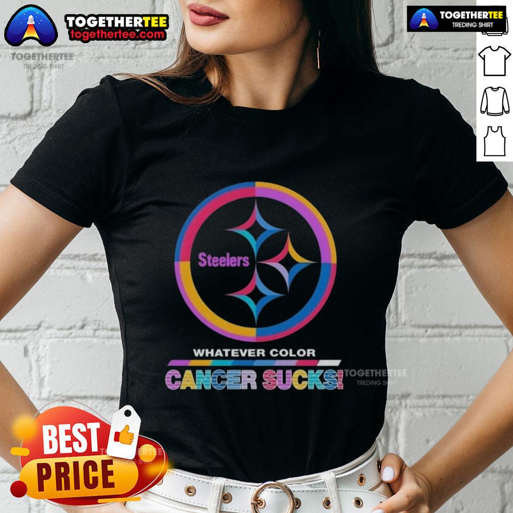 Original Pittsburgh Steelers Football Whatever Color Cancer Sucks Logo Colors T-Shirt - Image 3