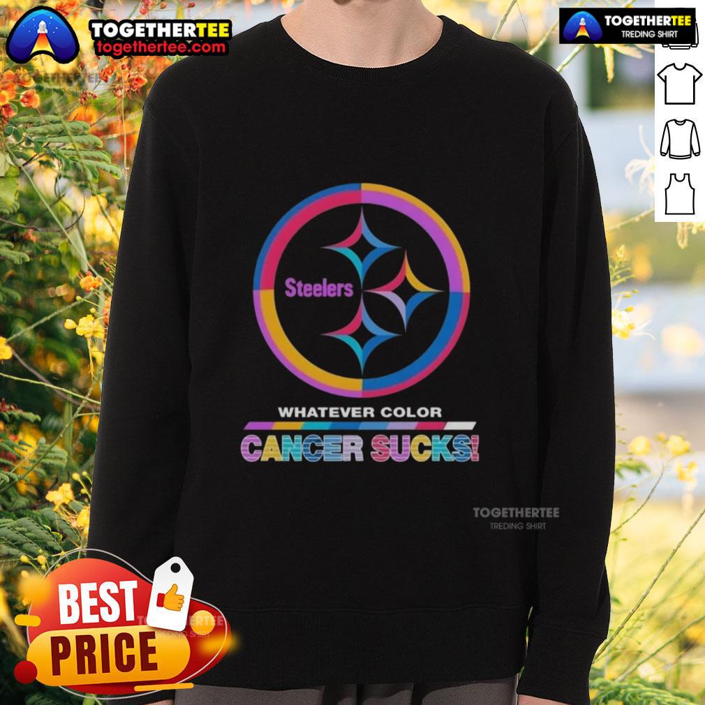 Original Pittsburgh Steelers Football Whatever Color Cancer Sucks Logo Colors T-Shirt - Image 5