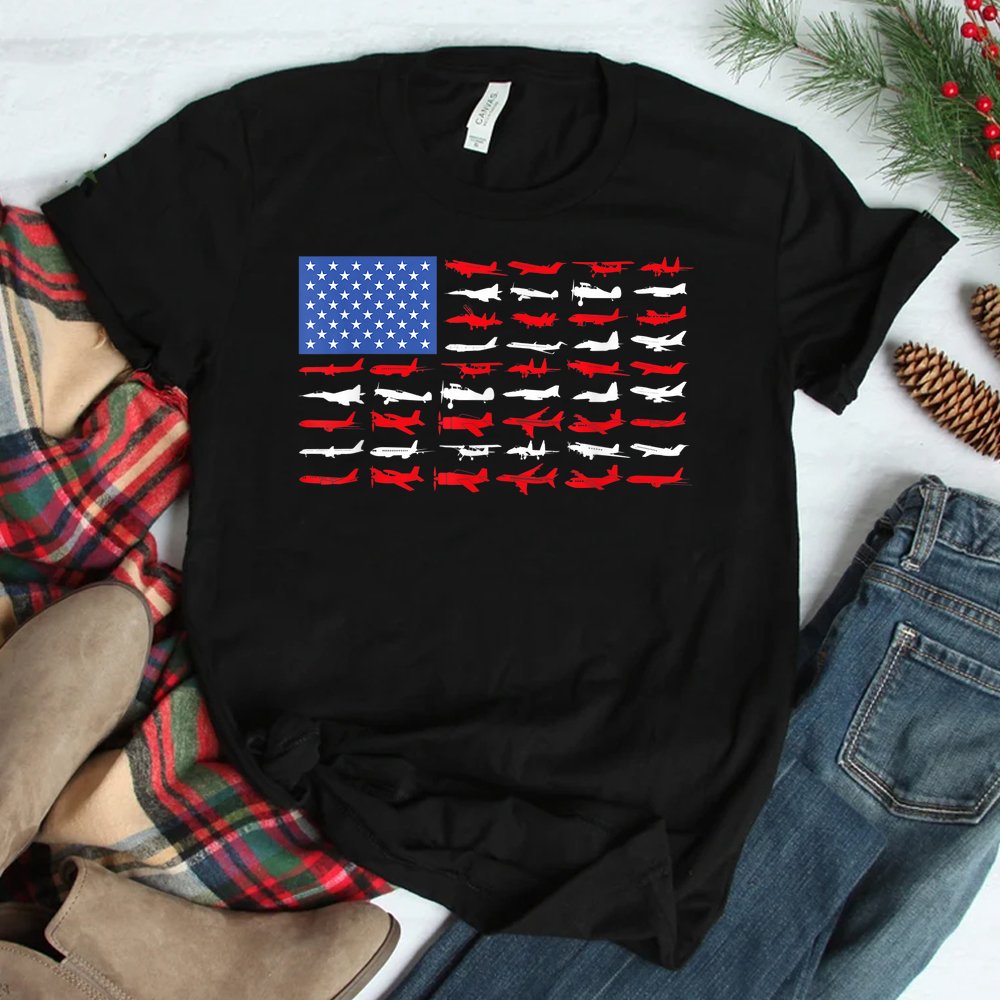 Pilot Airplane American Flag Plane Aviation Shirt