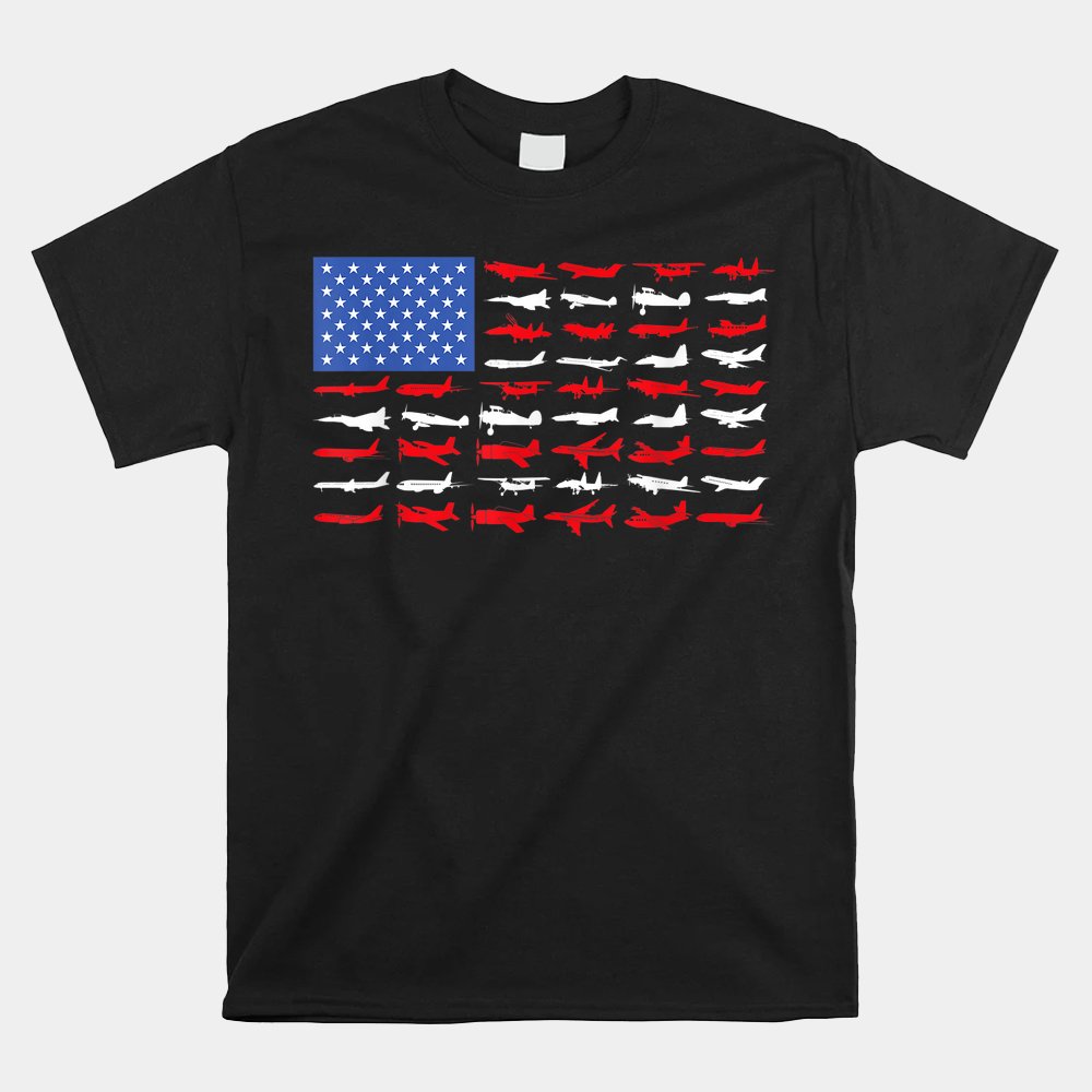 Pilot Airplane American Flag Plane Aviation Shirt - Image 4