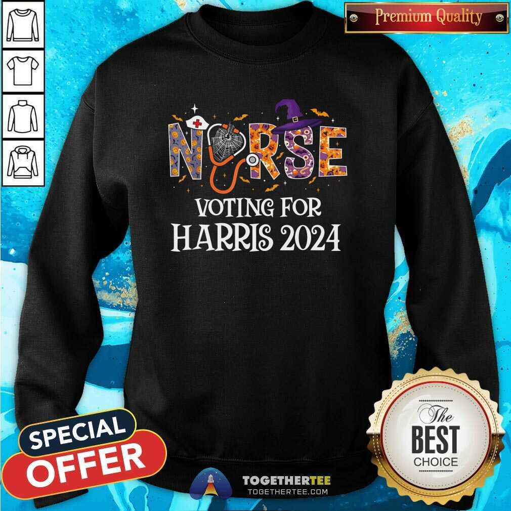 Top Political Halloween Spooky Nurse Voting For Harris T-Shirt - Image 5
