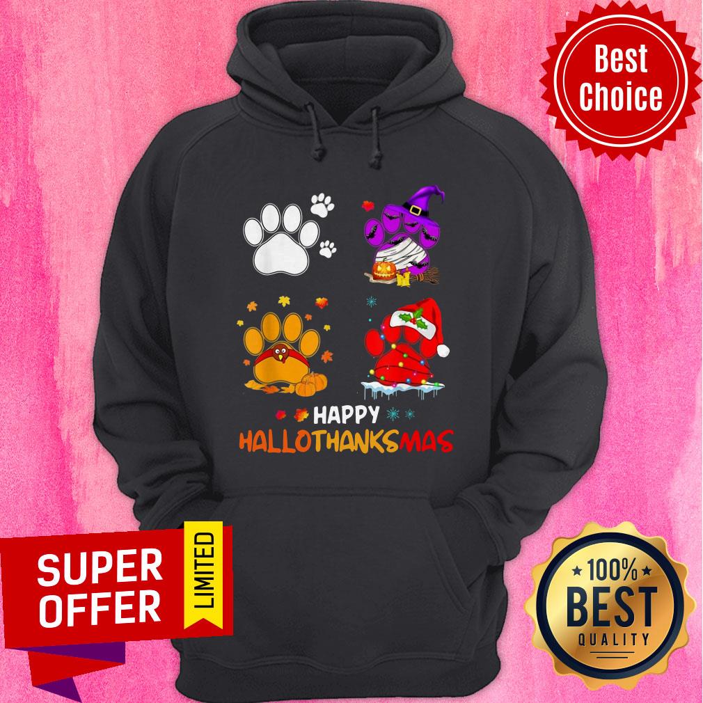 Paw Dogs And Pumpkin Turkey Happy Hallothanksmas Shirt - Image 3