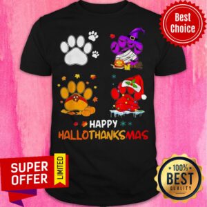 Paw Dogs And Pumpkin Turkey Happy Hallothanksmas Shirt