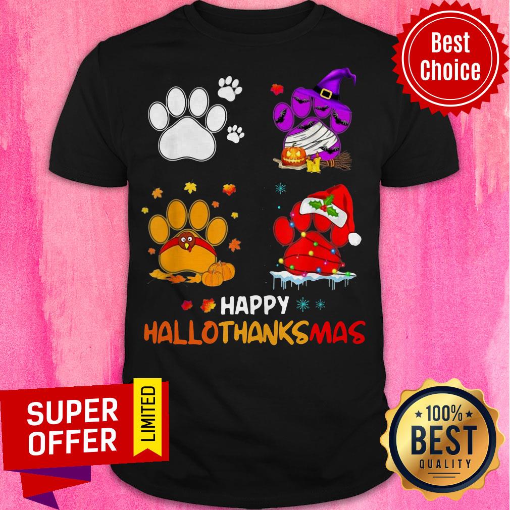Paw Dogs And Pumpkin Turkey Happy Hallothanksmas Shirt