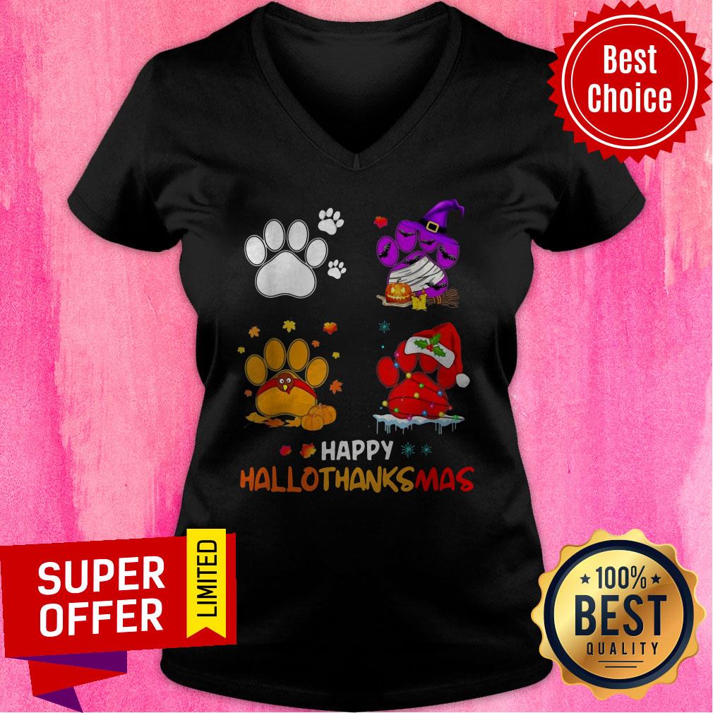 Paw Dogs And Pumpkin Turkey Happy Hallothanksmas Shirt - Image 4