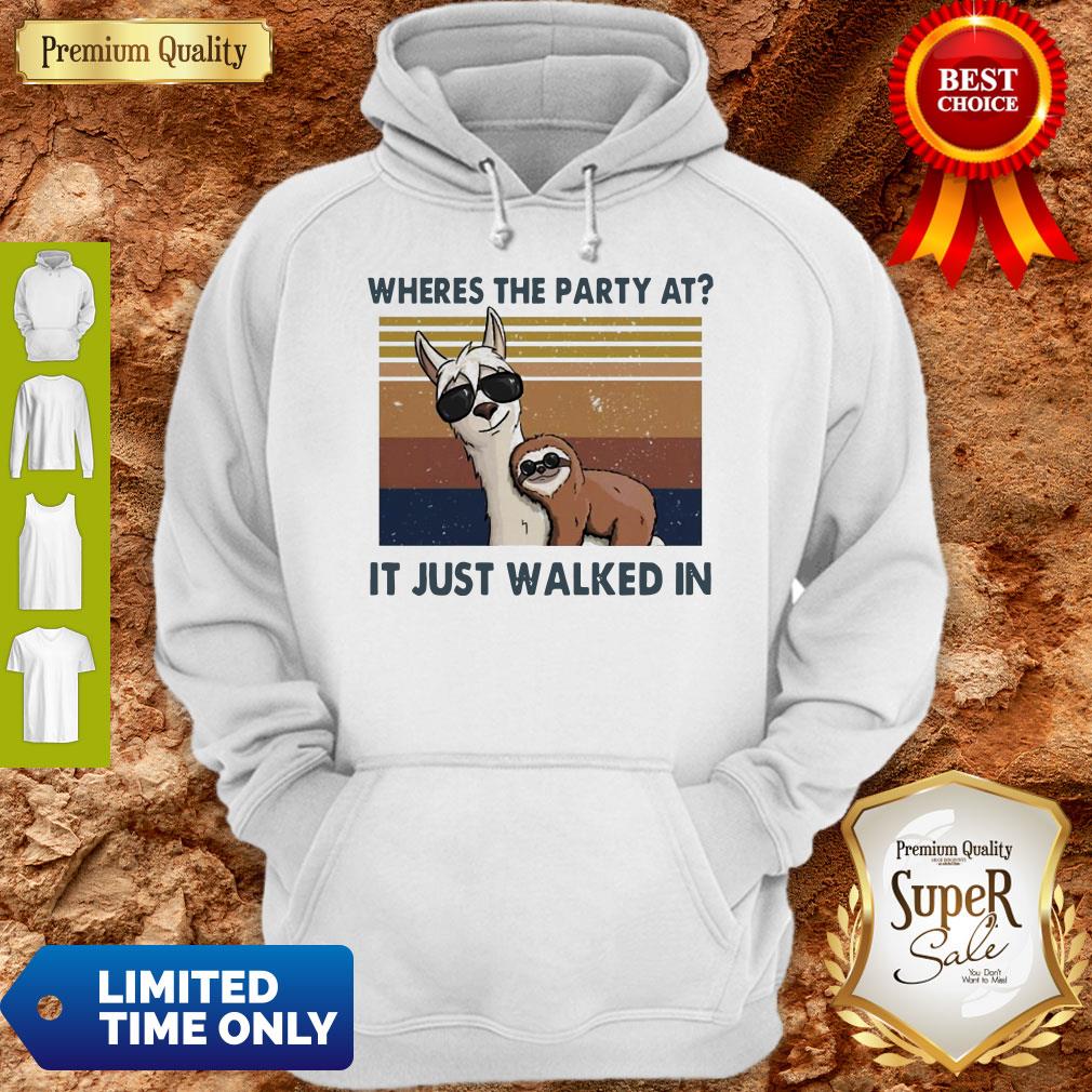 Funny Llama And Sloth Wheres The Party At It Just Walked In Vintage Shirt - Image 4