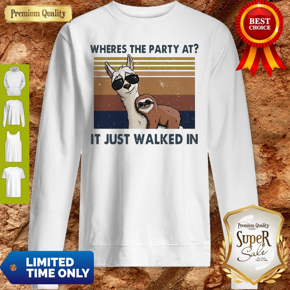 Funny Llama And Sloth Wheres The Party At It Just Walked In Vintage Shirt - Image 2