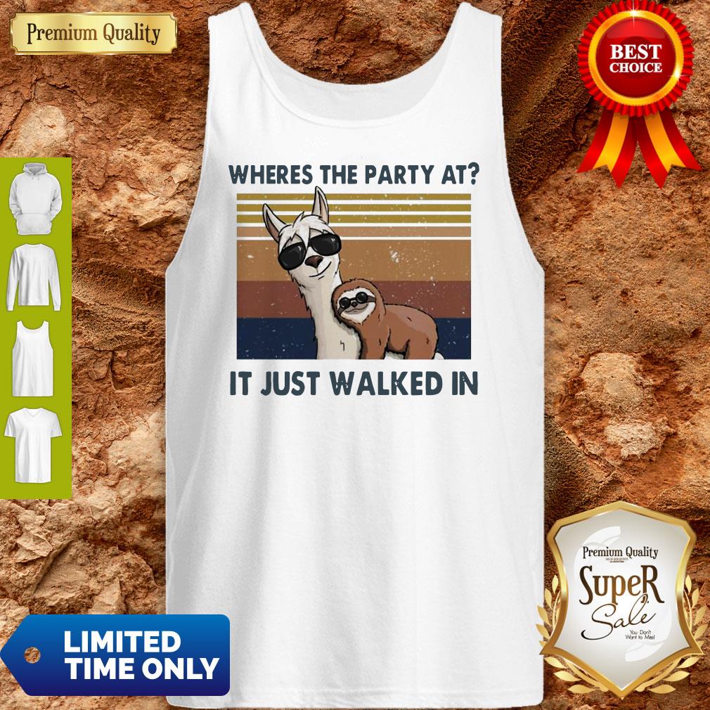 Funny Llama And Sloth Wheres The Party At It Just Walked In Vintage Shirt - Image 3