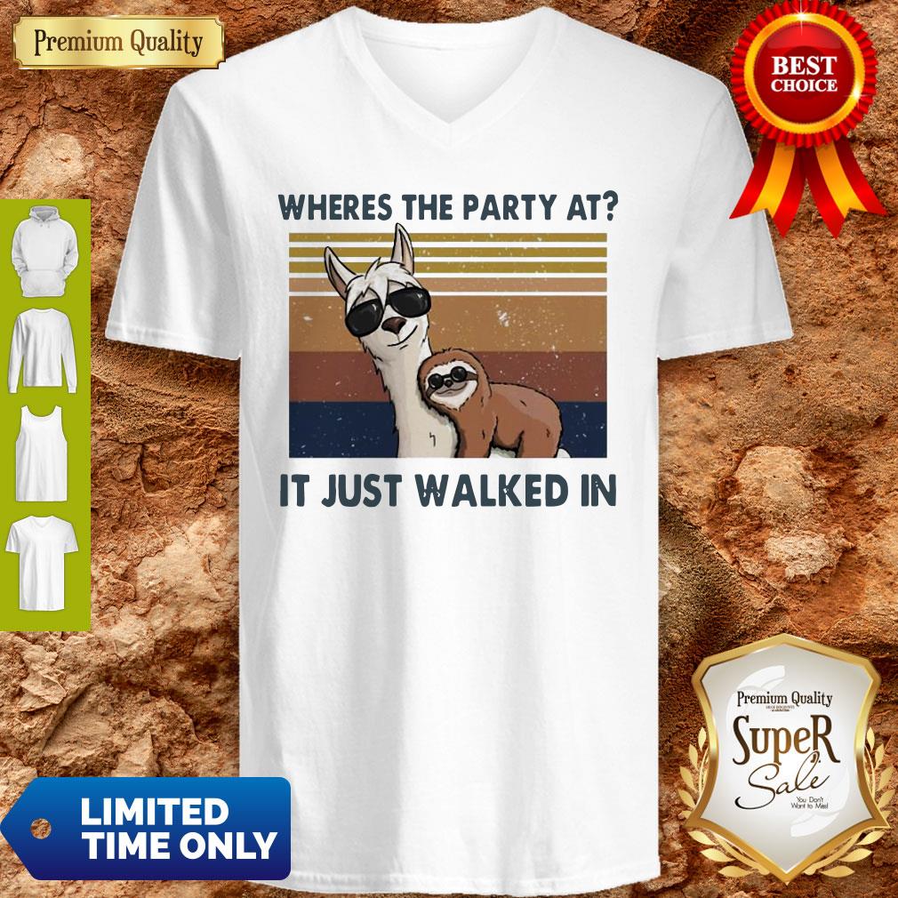 Funny Llama And Sloth Wheres The Party At It Just Walked In Vintage Shirt - Image 5