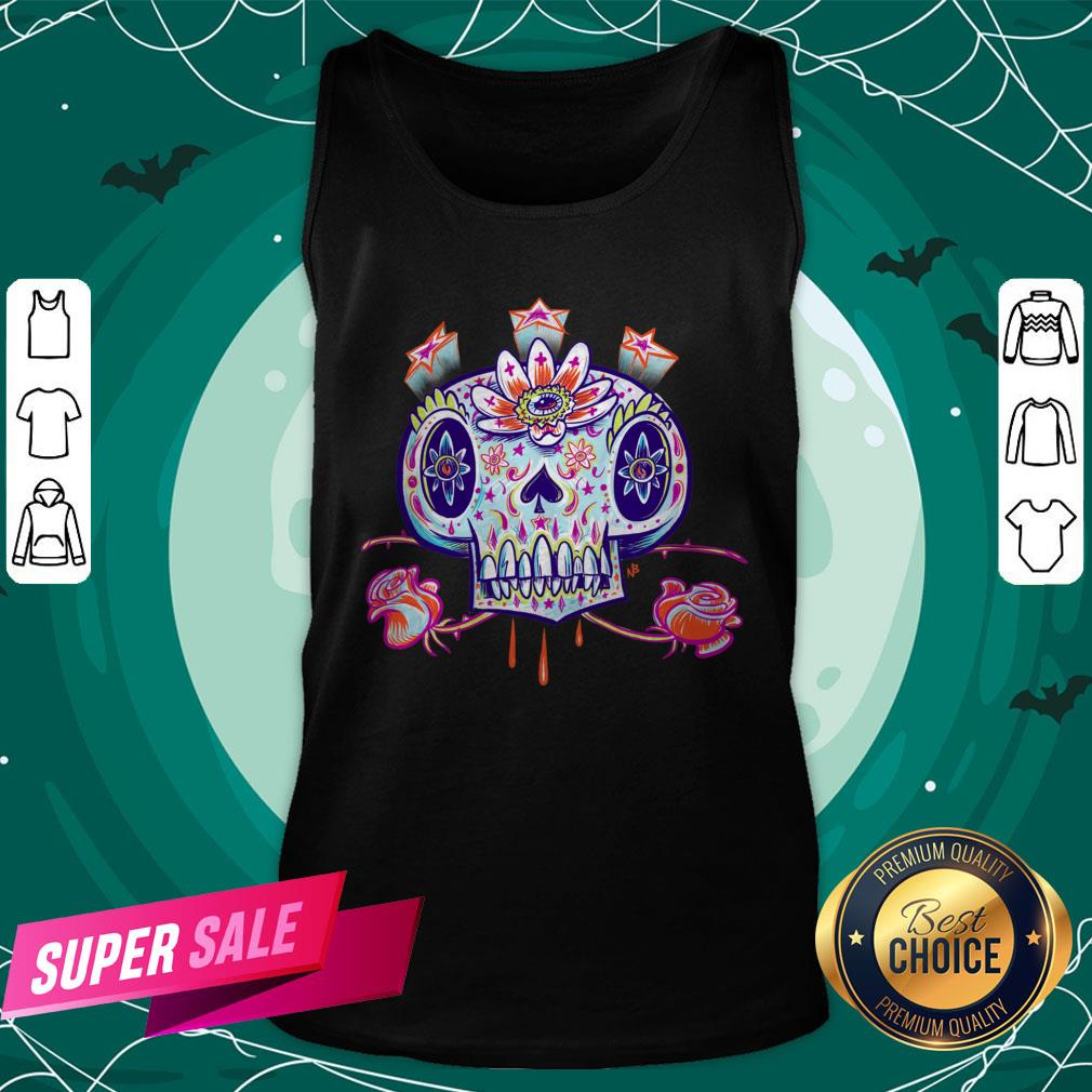 Shooga Sugar Skull Flower Dia De Los Muertos Day Dead Shirt - Image 3