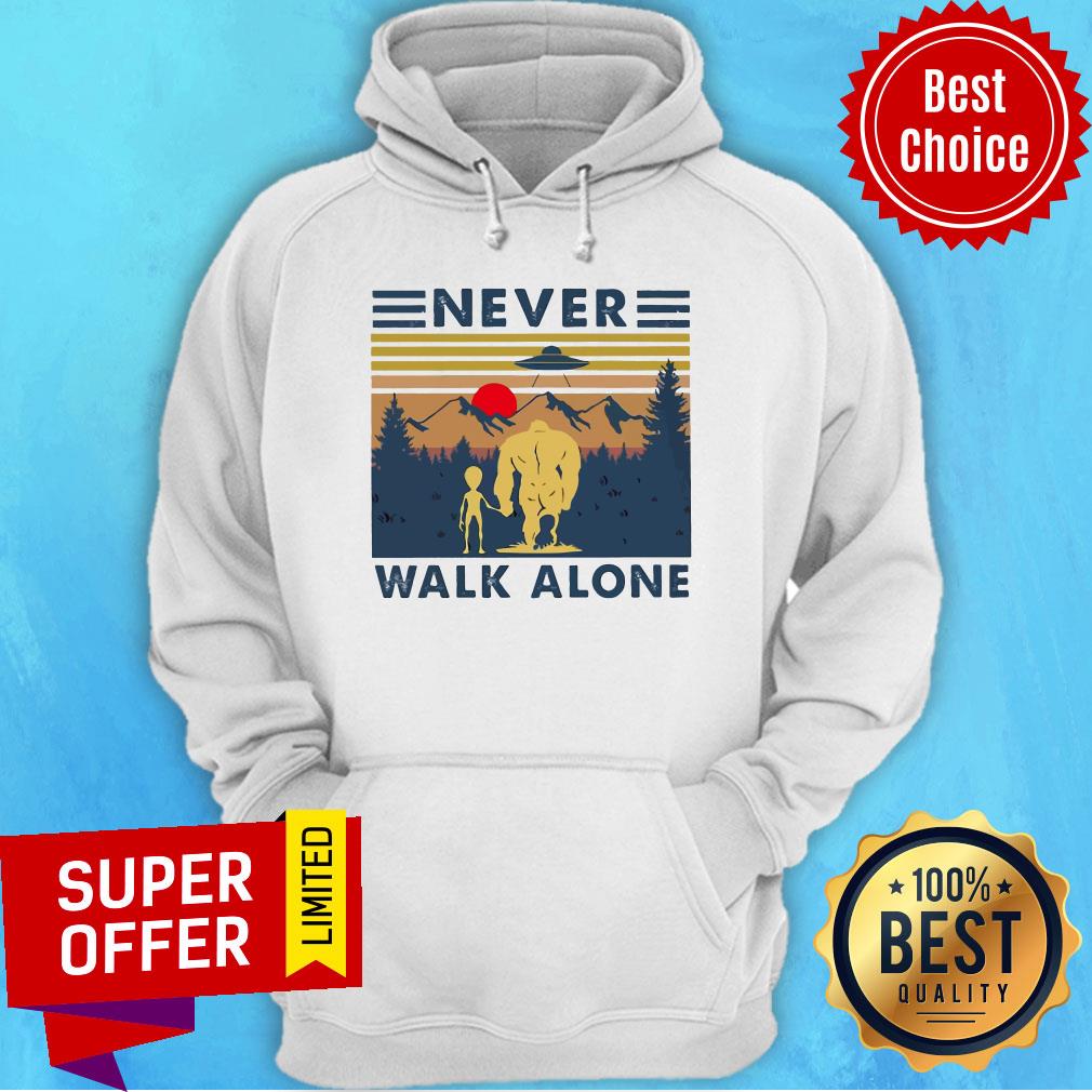 Funny Bigfoot And Alien Never Walk Alone Vintage Shirt - Image 3