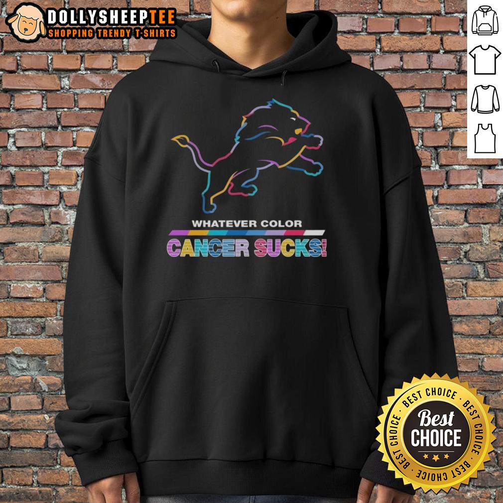 Awesome Detroit Lions Football Whatever Color Cancer Sucks Logo Colors T-Shirt - Image 2