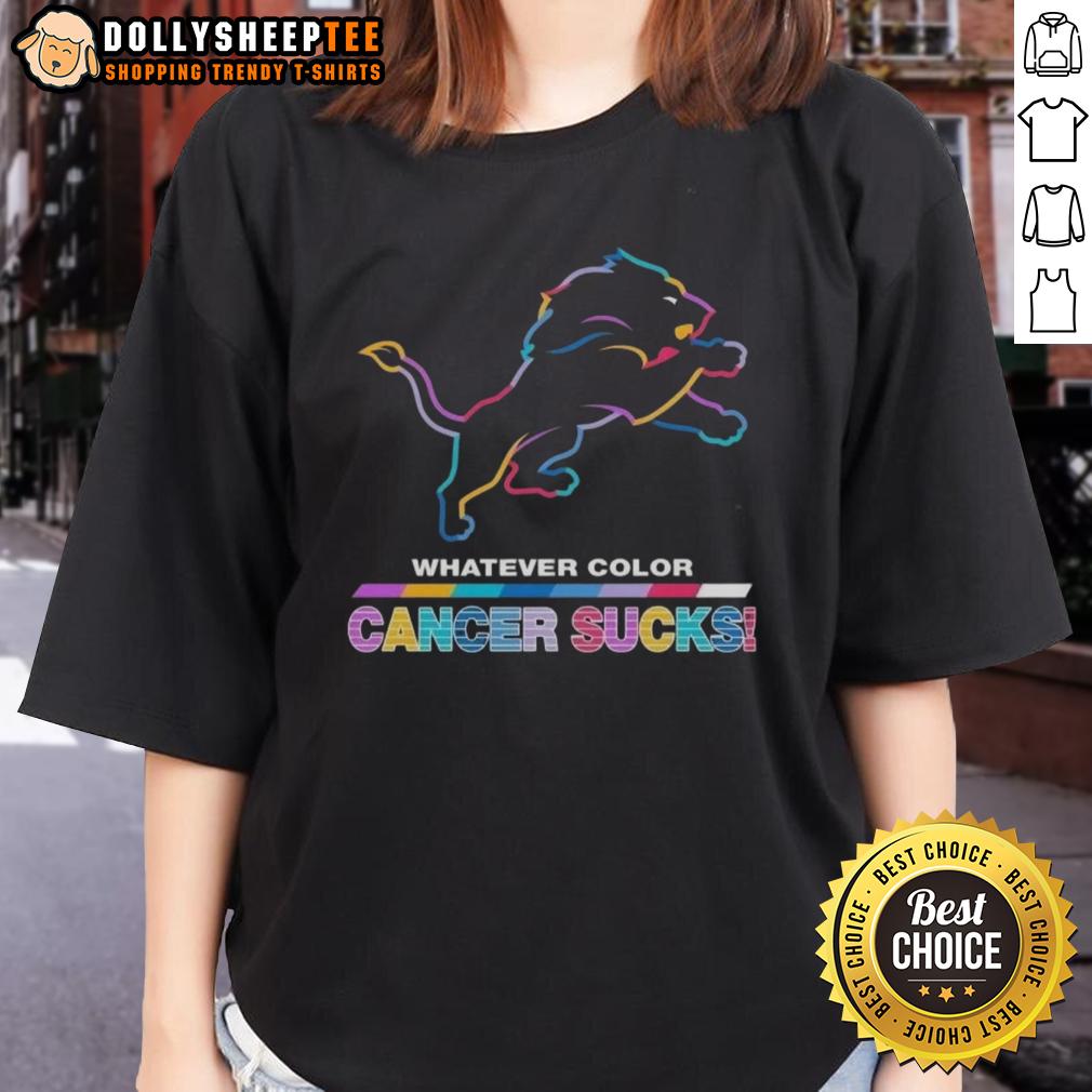 Awesome Detroit Lions Football Whatever Color Cancer Sucks Logo Colors T-Shirt - Image 3