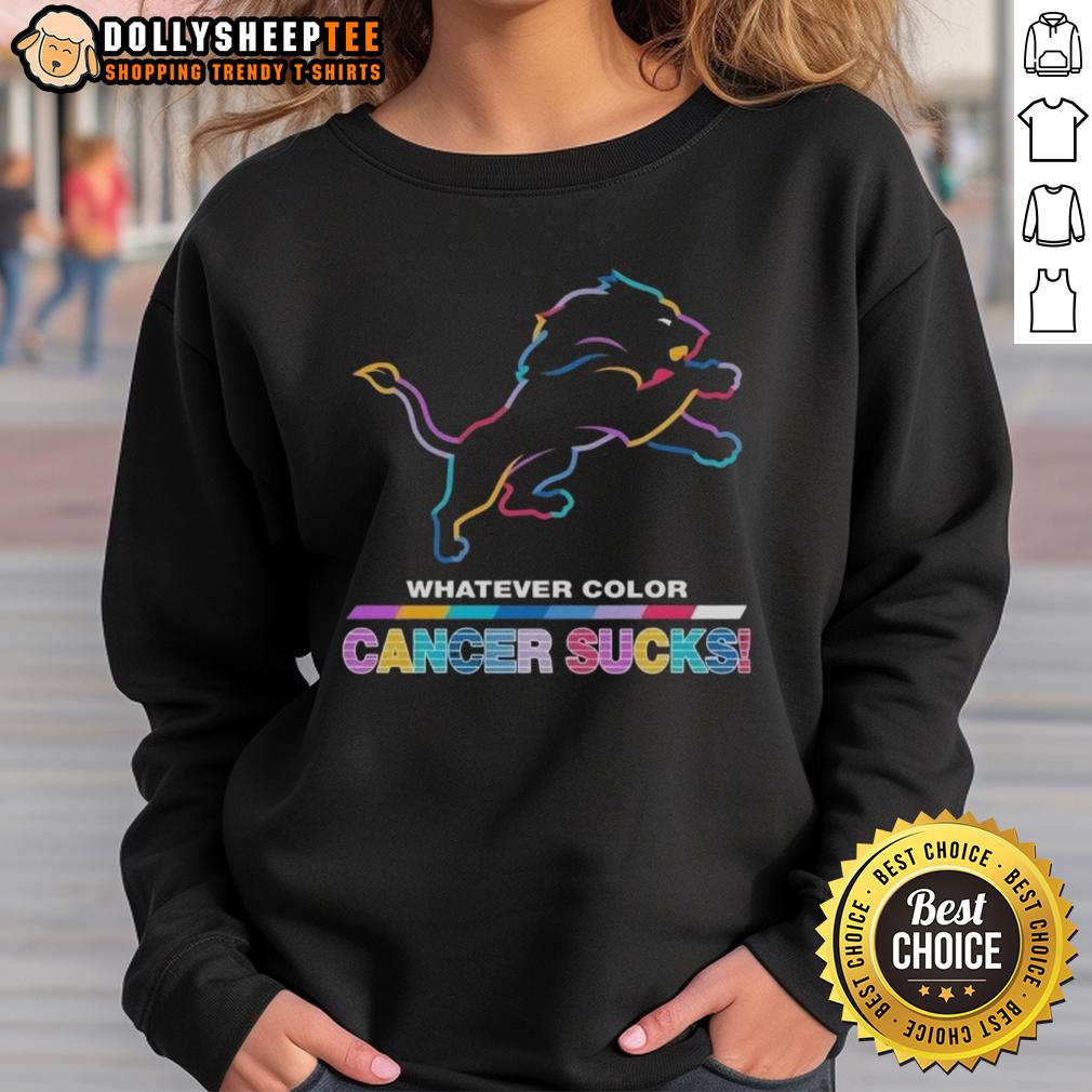 Awesome Detroit Lions Football Whatever Color Cancer Sucks Logo Colors T-Shirt - Image 5