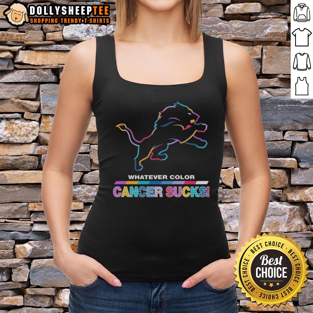 Awesome Detroit Lions Football Whatever Color Cancer Sucks Logo Colors T-Shirt - Image 4
