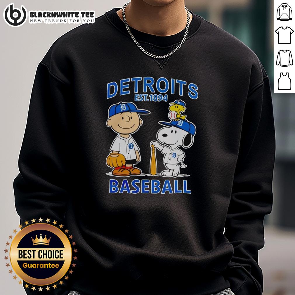 Original Snoopy And Charlie Brown X Detroit Tigers Baseball Est 1894 T-Shirt - Image 5