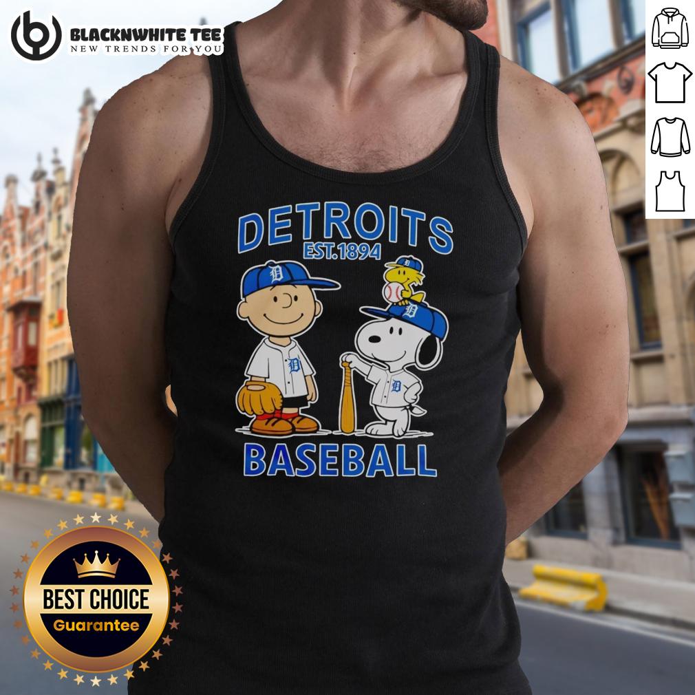 Original Snoopy And Charlie Brown X Detroit Tigers Baseball Est 1894 T-Shirt - Image 4