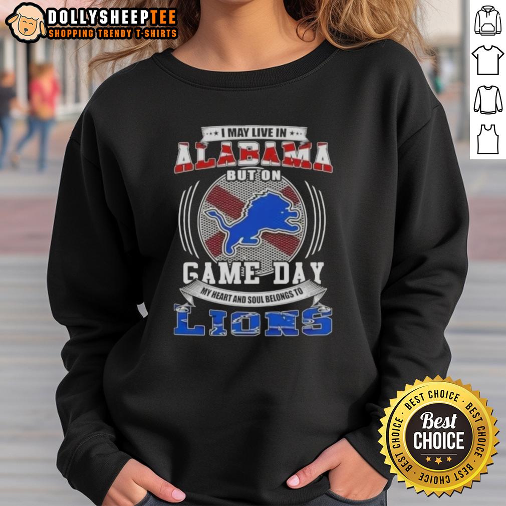 Official I May Live In Alabama But On Game Day Detroit Lions Football T-Shirt - Image 4
