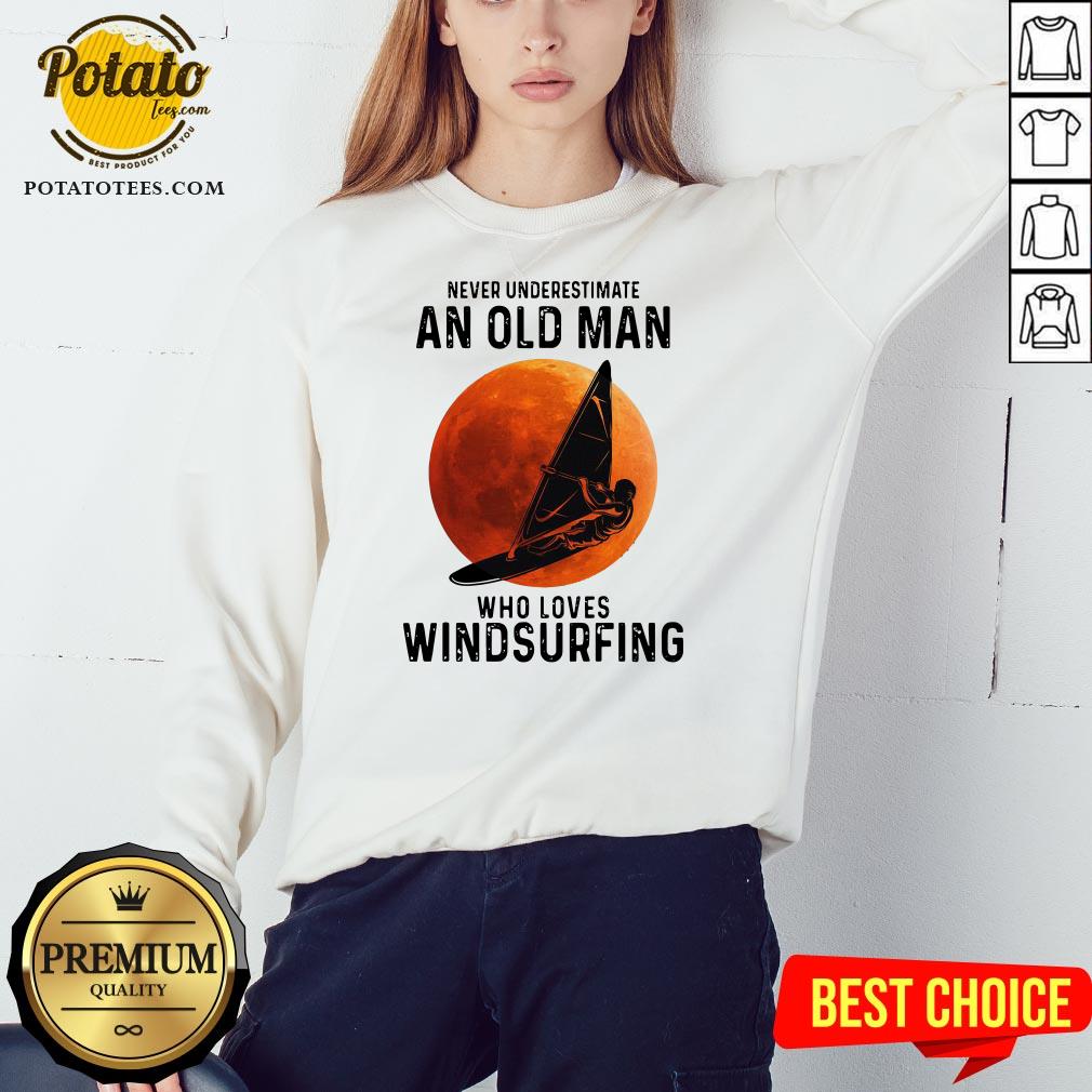 Never Underestimate An Old Man Who Loves Windsurfing Moon Shirt - Image 4