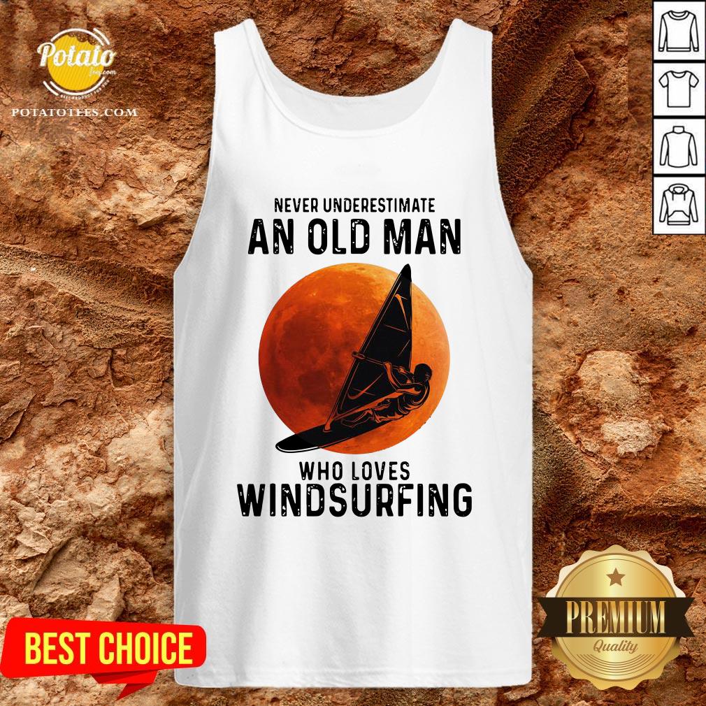 Never Underestimate An Old Man Who Loves Windsurfing Moon Shirt - Image 3